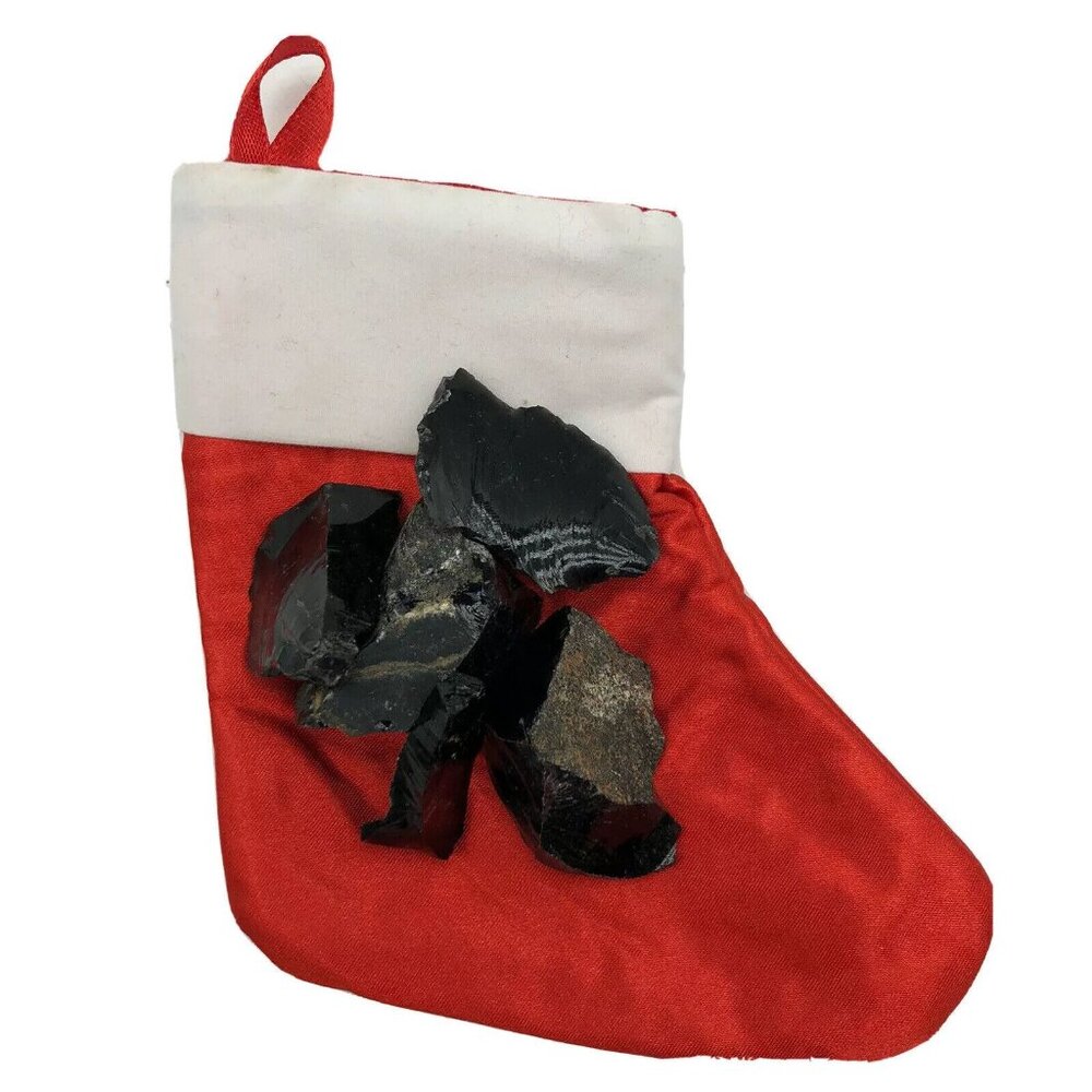 Rock Lovers Gag Gift 5 Rough Obsidian "Coal" Christmas Stocking Holiday Crystal